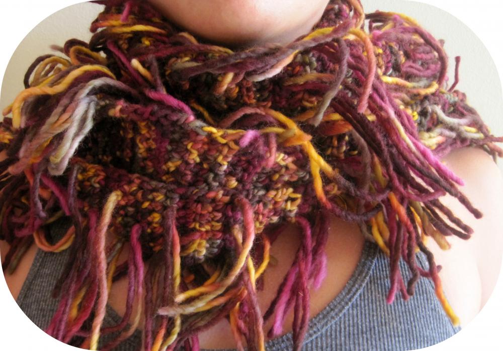 Handmade Knitted Scarf, Multicolor, With Multi Strands, Cozy, Warm